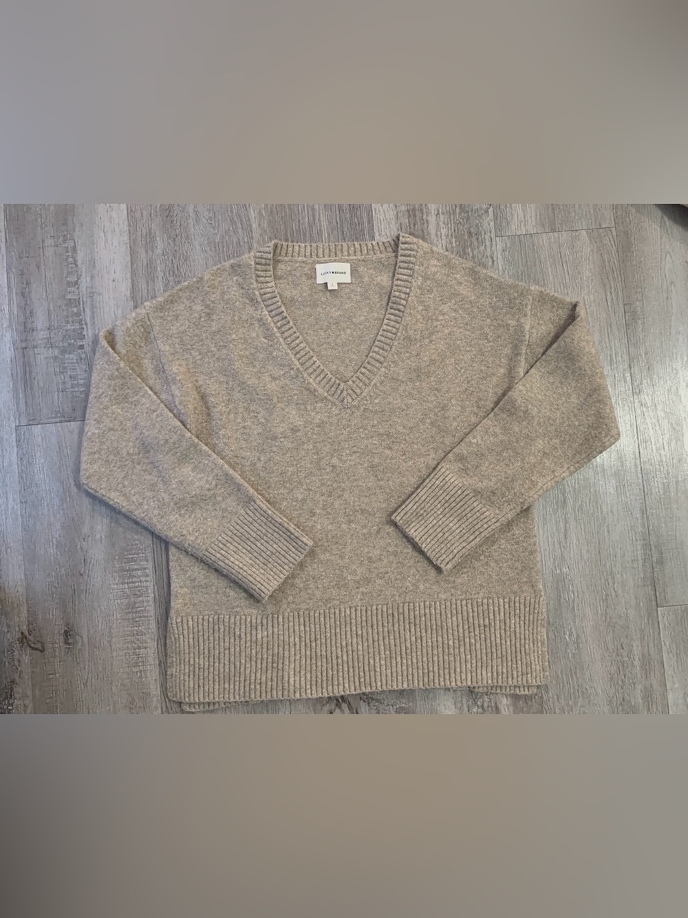Lucky Brand Women's V-Neck Sweater in Taupe Heather